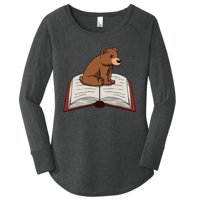 Cute Bear Reading Books Literature Nature Women's Perfect Tri Tunic Long Sleeve Shirt