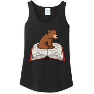 Cute Bear Reading Books Literature Nature Ladies Essential Tank