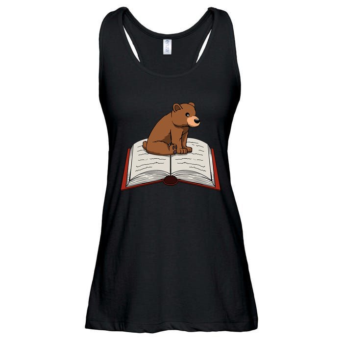 Cute Bear Reading Books Literature Nature Ladies Essential Flowy Tank