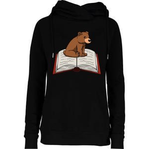 Cute Bear Reading Books Literature Nature Womens Funnel Neck Pullover Hood