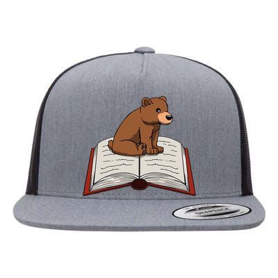 Cute Bear Reading Books Literature Nature Flat Bill Trucker Hat