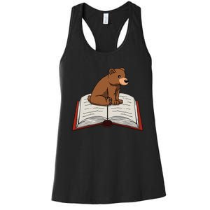 Cute Bear Reading Books Literature Nature Women's Racerback Tank