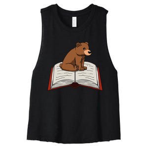 Cute Bear Reading Books Literature Nature Women's Racerback Cropped Tank