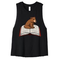 Cute Bear Reading Books Literature Nature Women's Racerback Cropped Tank