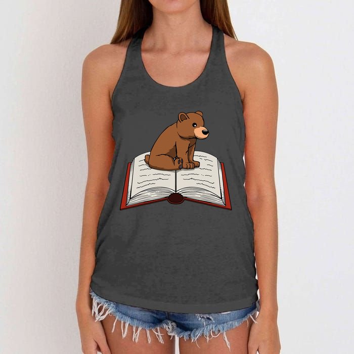 Cute Bear Reading Books Literature Nature Women's Knotted Racerback Tank