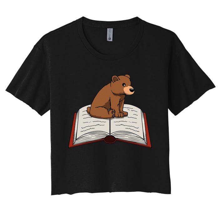 Cute Bear Reading Books Literature Nature Women's Crop Top Tee