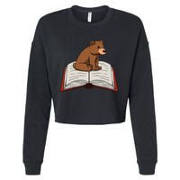 Cute Bear Reading Books Literature Nature Cropped Pullover Crew