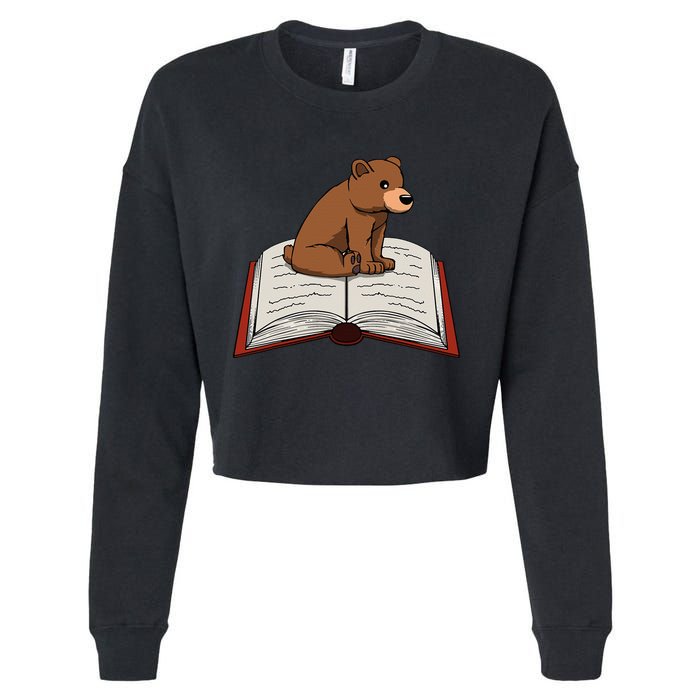 Cute Bear Reading Books Literature Nature Cropped Pullover Crew