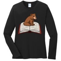 Cute Bear Reading Books Literature Nature Ladies Long Sleeve Shirt