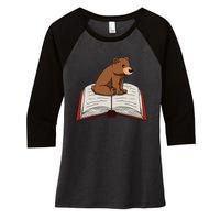 Cute Bear Reading Books Literature Nature Women's Tri-Blend 3/4-Sleeve Raglan Shirt