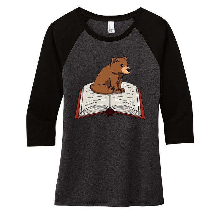 Cute Bear Reading Books Literature Nature Women's Tri-Blend 3/4-Sleeve Raglan Shirt