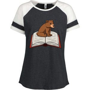 Cute Bear Reading Books Literature Nature Enza Ladies Jersey Colorblock Tee