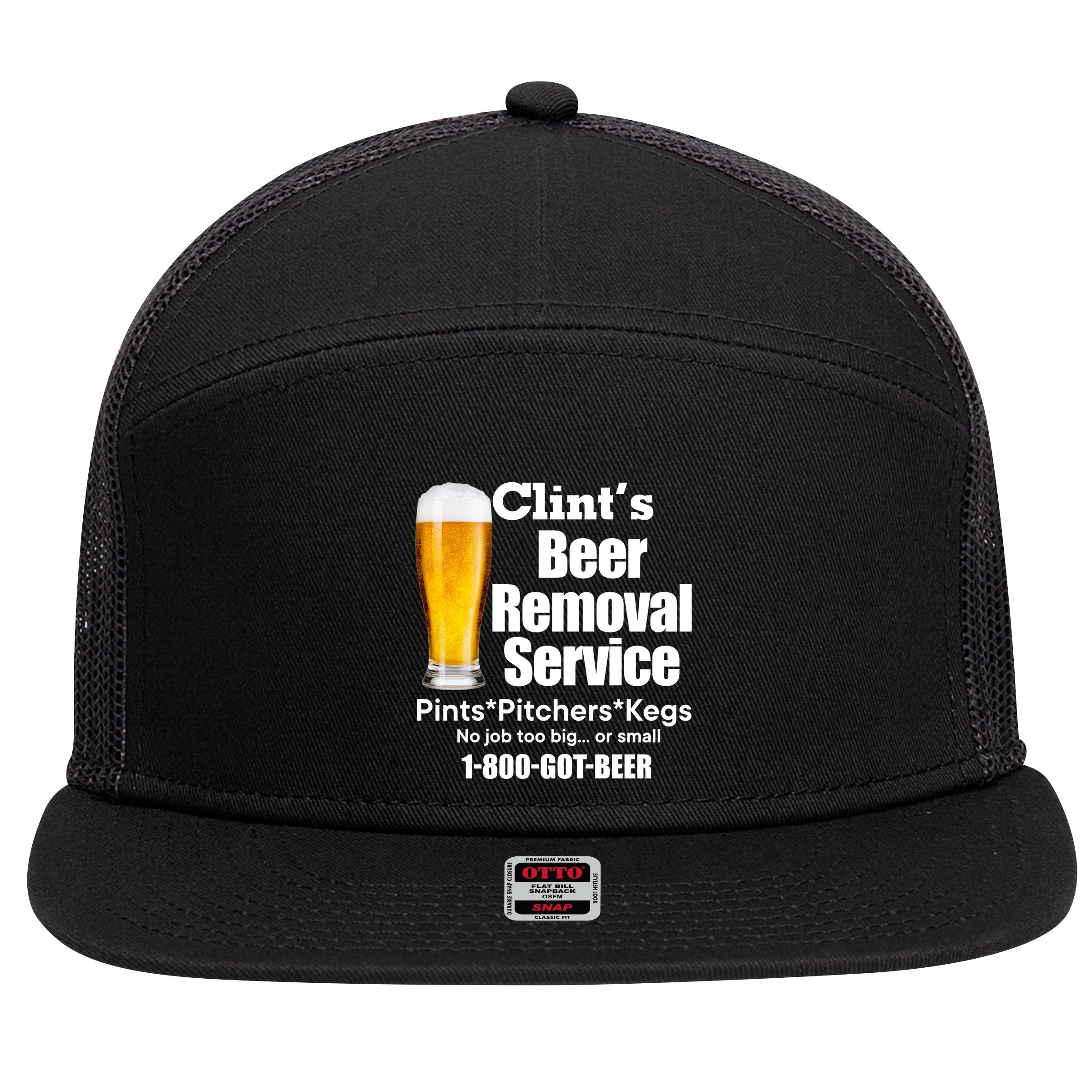 Clints Beer Removal Service Pints Pitchers Kegs 7 Panel Mesh Trucker Snapback Hat