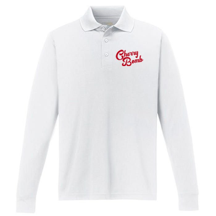 Cherry Bomb Retro Vintage Style Cute Graphic Performance Long Sleeve Polo