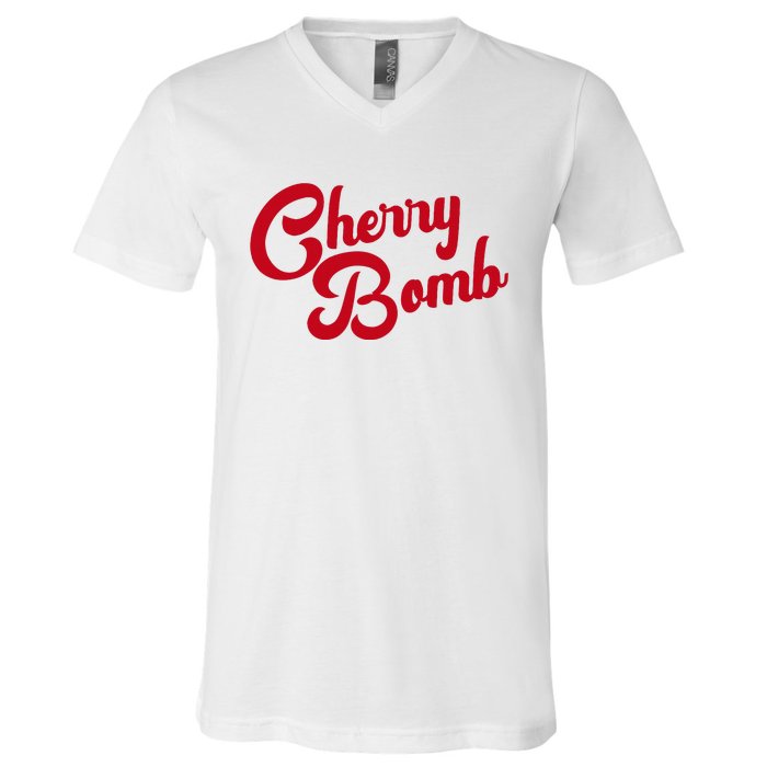 Cherry Bomb Retro Vintage Style Cute Graphic V-Neck T-Shirt