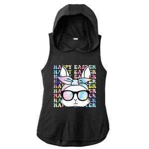 Cute Bunny Rabbit Face Tie Dye Glasses Girl Happy Easter Day Ladies PosiCharge Tri-Blend Wicking Draft Hoodie Tank