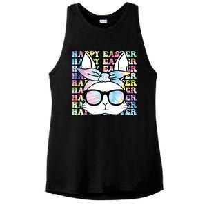 Cute Bunny Rabbit Face Tie Dye Glasses Girl Happy Easter Day Ladies PosiCharge Tri-Blend Wicking Tank