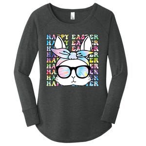 Cute Bunny Rabbit Face Tie Dye Glasses Girl Happy Easter Day Women's Perfect Tri Tunic Long Sleeve Shirt