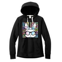 Cute Bunny Rabbit Face Tie Dye Glasses Girl Happy Easter Day Women's Fleece Hoodie