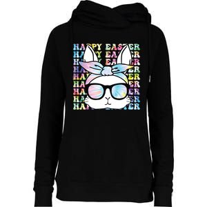 Cute Bunny Rabbit Face Tie Dye Glasses Girl Happy Easter Day Womens Funnel Neck Pullover Hood