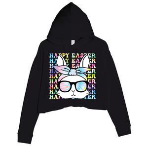 Cute Bunny Rabbit Face Tie Dye Glasses Girl Happy Easter Day Crop Fleece Hoodie