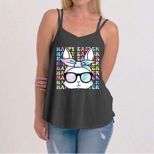 Cute Bunny Rabbit Face Tie Dye Glasses Girl Happy Easter Day Women's Strappy Tank