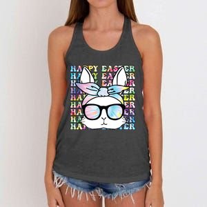 Cute Bunny Rabbit Face Tie Dye Glasses Girl Happy Easter Day Women's Knotted Racerback Tank