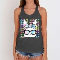 Cute Bunny Rabbit Face Tie Dye Glasses Girl Happy Easter Day Women's Knotted Racerback Tank