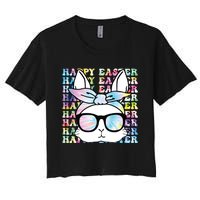 Cute Bunny Rabbit Face Tie Dye Glasses Girl Happy Easter Day Women's Crop Top Tee