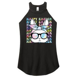 Cute Bunny Rabbit Face Tie Dye Glasses Girl Happy Easter Day Women's Perfect Tri Rocker Tank