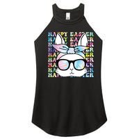 Cute Bunny Rabbit Face Tie Dye Glasses Girl Happy Easter Day Women's Perfect Tri Rocker Tank