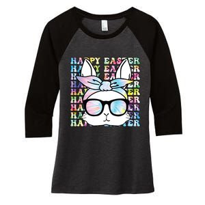 Cute Bunny Rabbit Face Tie Dye Glasses Girl Happy Easter Day Women's Tri-Blend 3/4-Sleeve Raglan Shirt