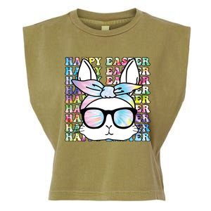 Cute Bunny Rabbit Face Tie Dye Glasses Girl Happy Easter Day Garment-Dyed Women's Muscle Tee