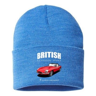 Classic British Red Etype Jaguar Convertible Sports Car Gift Sustainable Knit Beanie