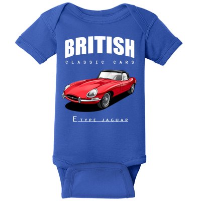 Classic British Red Etype Jaguar Convertible Sports Car Gift Baby Bodysuit