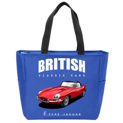 Classic British Red Etype Jaguar Convertible Sports Car Gift Zip Tote Bag