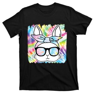 Cute Bunny Rabbit Face Tie Dye Glasses Girl Happy Easter Day T-Shirt