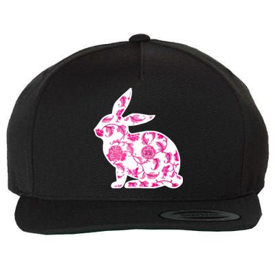 Chinoiserie Bunny Rabbit Vintage Pink And White Floral Print Cute Gift Wool Snapback Cap