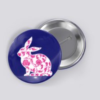 Chinoiserie Bunny Rabbit Vintage Pink And White Floral Print Cute Gift Button