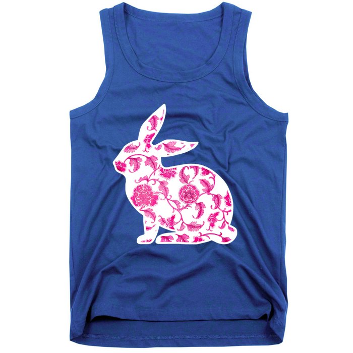 Chinoiserie Bunny Rabbit Vintage Pink And White Floral Print Cute Gift Tank Top