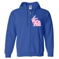 Chinoiserie Bunny Rabbit Vintage Pink And White Floral Print Cute Gift Full Zip Hoodie