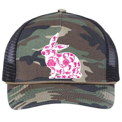 Chinoiserie Bunny Rabbit Vintage Pink And White Floral Print Cute Gift Retro Rope Trucker Hat Cap