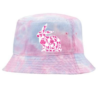 Chinoiserie Bunny Rabbit Vintage Pink And White Floral Print Cute Gift Tie-Dyed Bucket Hat