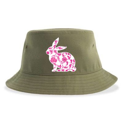 Chinoiserie Bunny Rabbit Vintage Pink And White Floral Print Cute Gift Sustainable Bucket Hat