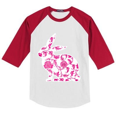 Chinoiserie Bunny Rabbit Vintage Pink And White Floral Print Cute Gift Kids Colorblock Raglan Jersey