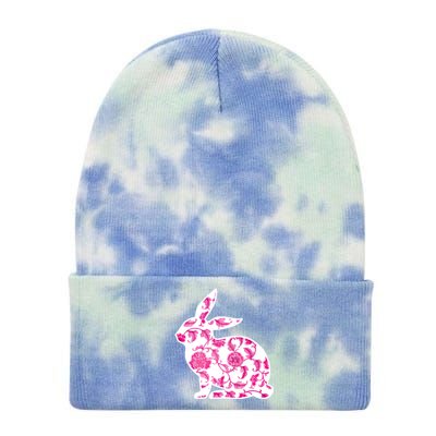 Chinoiserie Bunny Rabbit Vintage Pink And White Floral Print Cute Gift Tie Dye 12in Knit Beanie