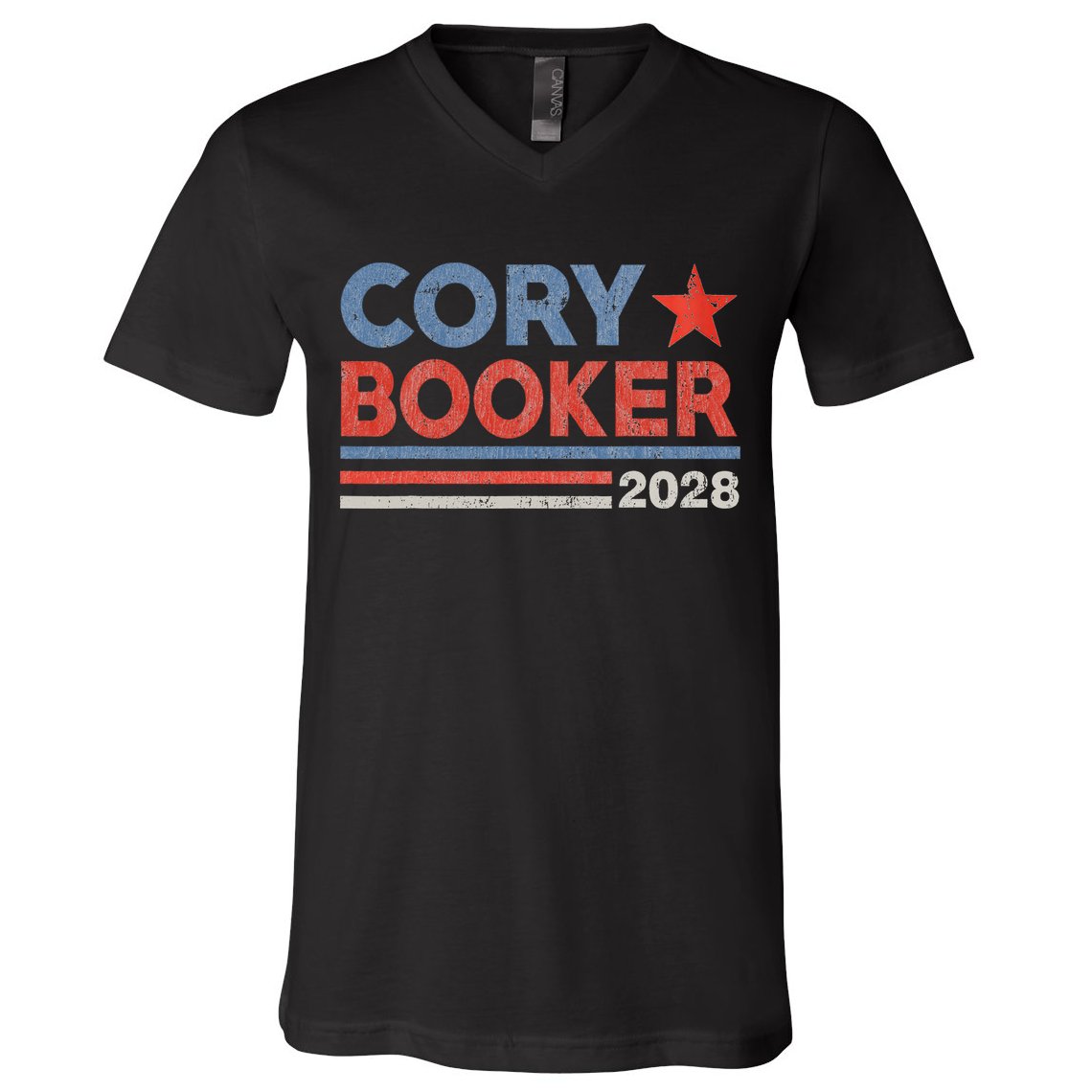 Cory Booker Retro Stripe Cory Booker For President 2028 V-Neck T-Shirt