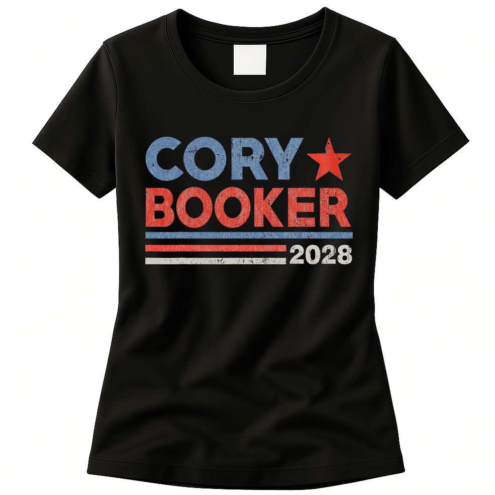 Cory Booker Retro Stripe Cory Booker For President 2028 Womens T-Shirt