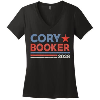 Cory Booker Retro Stripe Cory Booker For President 2028 Women's V-Neck T-Shirt