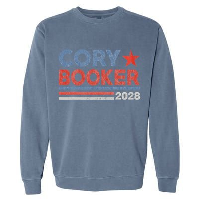 Cory Booker Retro Stripe Cory Booker For President 2028 Garment-Dyed Sweatshirt